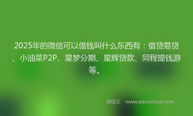 2025年的微信可以借钱叫什么东西有：借贷易贷、小油菜P2P、星梦分期、星辉贷款、同程提钱游等。