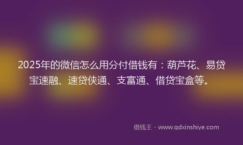 2025年的微信怎么用分付借钱有：葫芦花、易贷宝速融、速贷侠通、支富通、借贷宝盒等。
