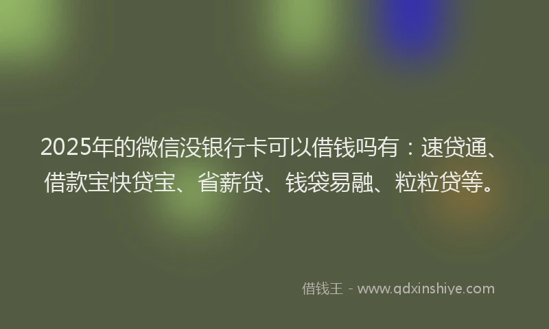 2025年的微信没银行卡可以借钱吗有：速贷通、借款宝快贷宝、省薪贷、钱袋易融、粒粒贷等。