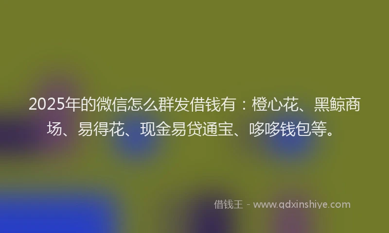 2025年的微信怎么群发借钱有：橙心花、黑鲸商场、易得花、现金易贷通宝、哆哆钱包等。