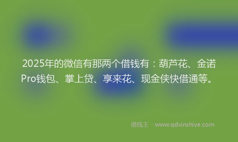 2025年的微信有那两个借钱有：葫芦花、金诺Pro钱包、掌上贷、享来花、现金侠快借通等。