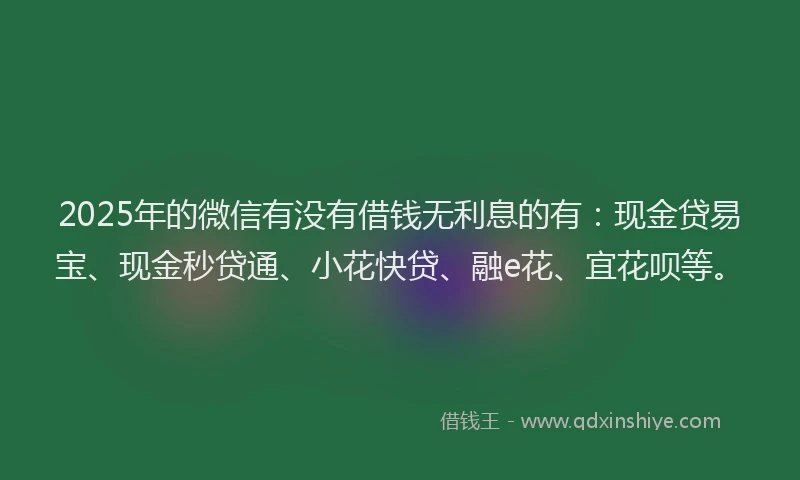 2025年的微信有没有借钱无利息的有：现金贷易宝、现金秒贷通、小花快贷、融e花、宜花呗等。