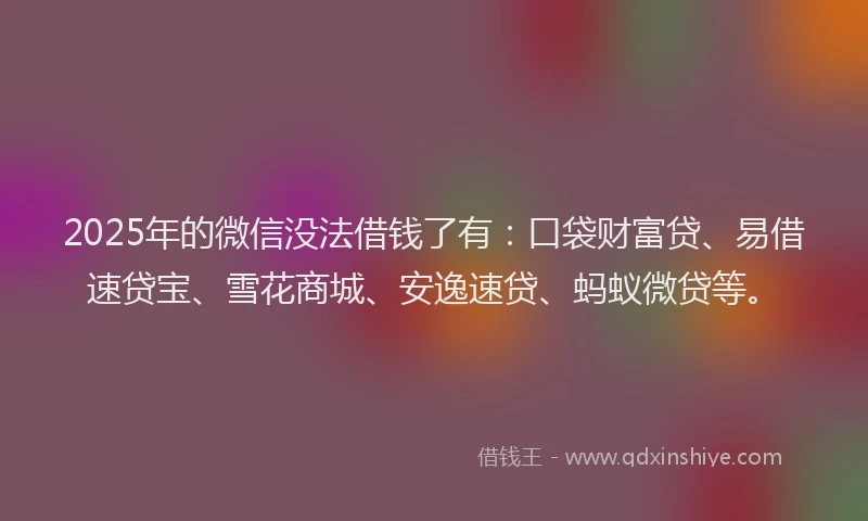 2025年的微信没法借钱了有：口袋财富贷、易借速贷宝、雪花商城、安逸速贷、蚂蚁微贷等。
