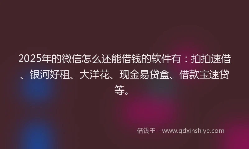 2025年的微信怎么还能借钱的软件有：拍拍速借、银河好租、大洋花、现金易贷盒、借款宝速贷等。