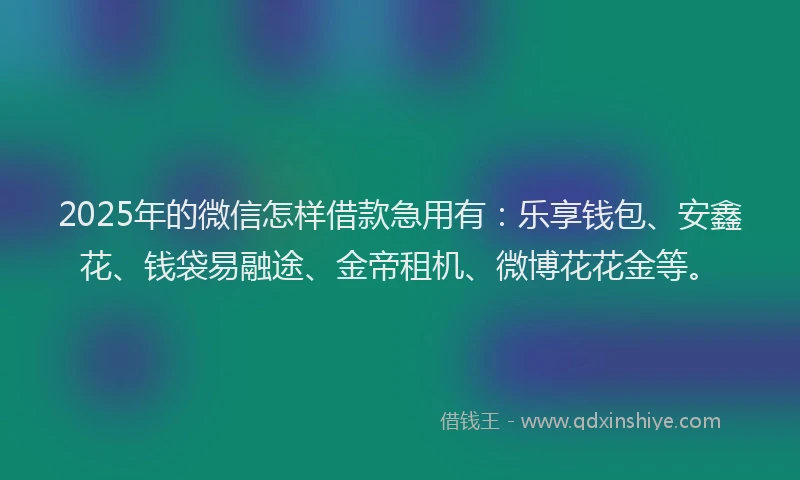 2025年的微信怎样借款急用有：乐享钱包、安鑫花、钱袋易融途、金帝租机、微博花花金等。