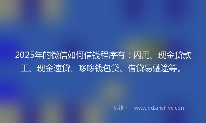 2025年的微信如何借钱程序有：闪用、现金贷款王、现金速贷、哆哆钱包贷、借贷易融途等。