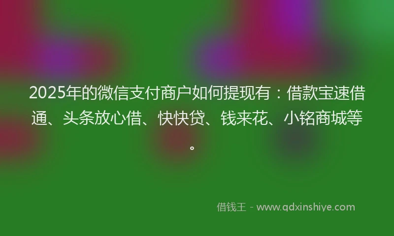 2025年的微信支付商户如何提现有：借款宝速借通、头条放心借、快快贷、钱来花、小铭商城等。