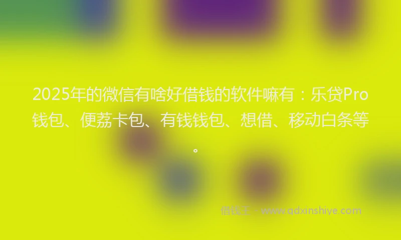 2025年的微信有啥好借钱的软件嘛有：乐贷Pro钱包、便荔卡包、有钱钱包、想借、移动白条等。