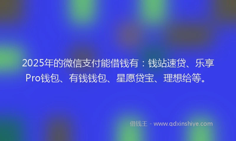 2025年的微信支付能借钱有：钱站速贷、乐享Pro钱包、有钱钱包、星愿贷宝、理想给等。