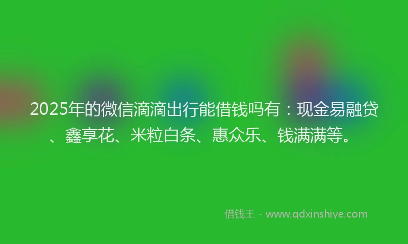 2025年的微信滴滴出行能借钱吗有：现金易融贷、鑫享花、米粒白条、惠众乐、钱满满等。