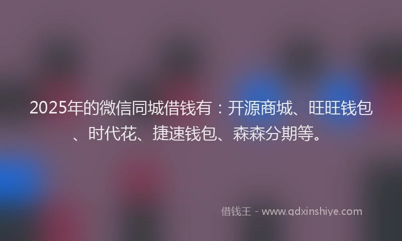 2025年的微信同城借钱有：开源商城、旺旺钱包、时代花、捷速钱包、森森分期等。