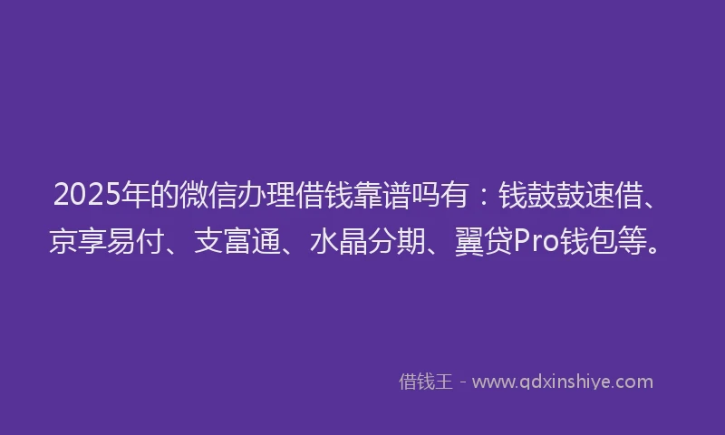 2025年的微信办理借钱靠谱吗有：钱鼓鼓速借、京享易付、支富通、水晶分期、翼贷Pro钱包等。