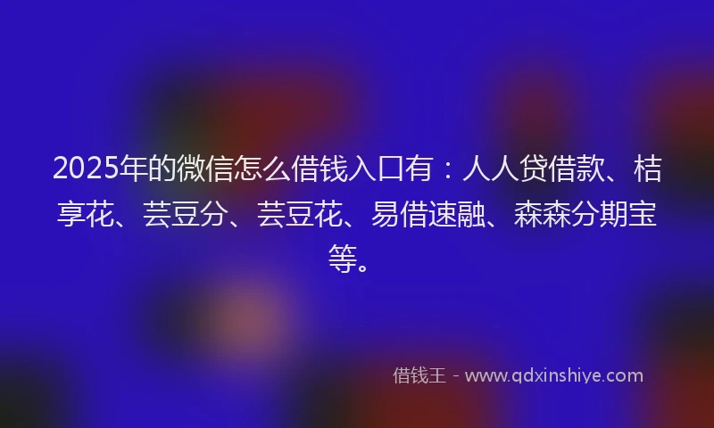 2025年的微信怎么借钱入口有：人人贷借款、桔享花、芸豆分、芸豆花、易借速融、森森分期宝等。