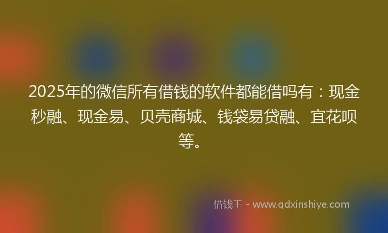 2025年的微信所有借钱的软件都能借吗有：现金秒融、现金易、贝壳商城、钱袋易贷融、宜花呗等。