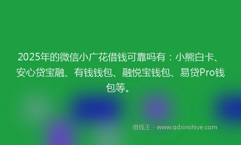2025年的微信小广花借钱可靠吗有：小熊白卡、安心贷宝融、有钱钱包、融悦宝钱包、易贷Pro钱包等。