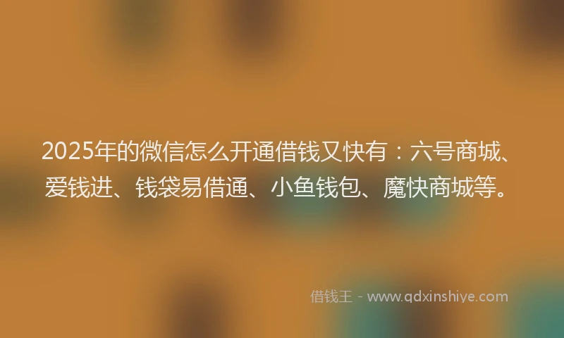 2025年的微信怎么开通借钱又快有：六号商城、爱钱进、钱袋易借通、小鱼钱包、魔快商城等。