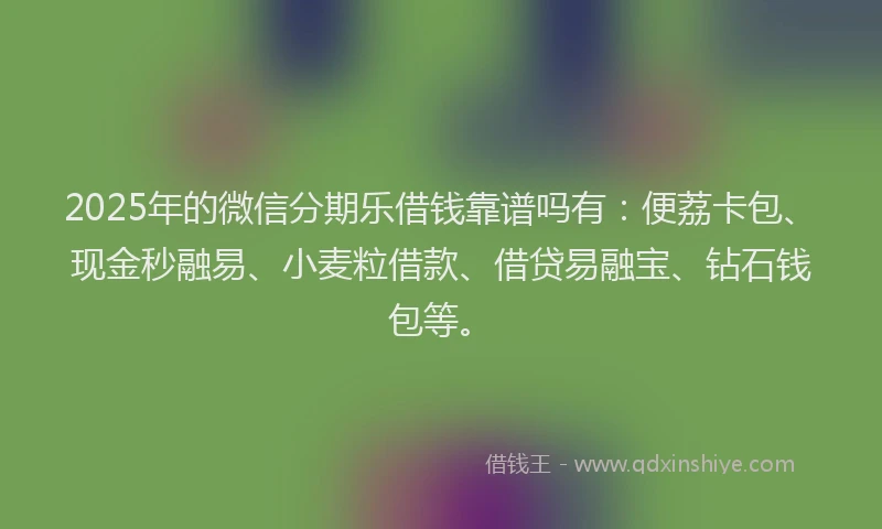 2025年的微信分期乐借钱靠谱吗有：便荔卡包、现金秒融易、小麦粒借款、借贷易融宝、钻石钱包等。