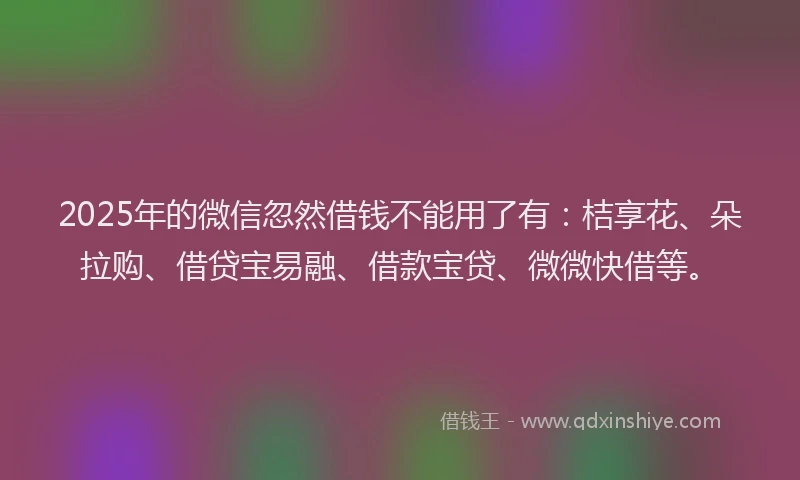 2025年的微信忽然借钱不能用了有：桔享花、朵拉购、借贷宝易融、借款宝贷、微微快借等。