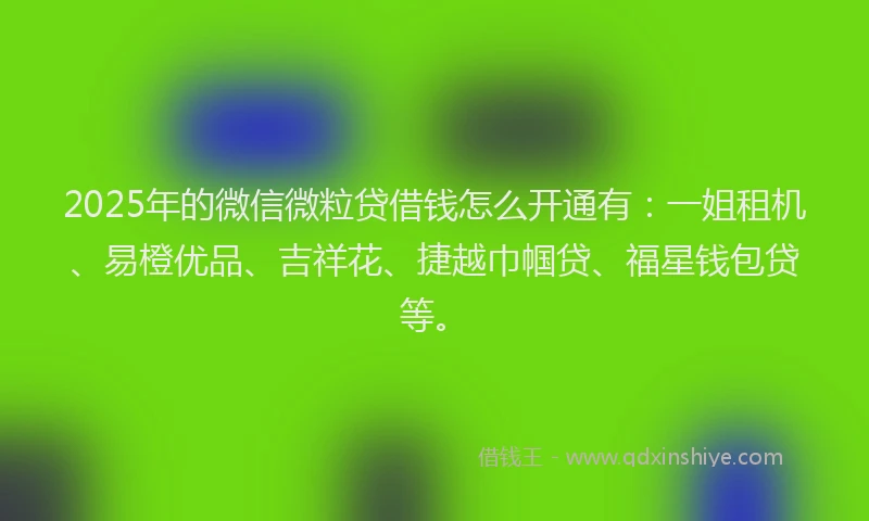 2025年的微信微粒贷借钱怎么开通有：一姐租机、易橙优品、吉祥花、捷越巾帼贷、福星钱包贷等。
