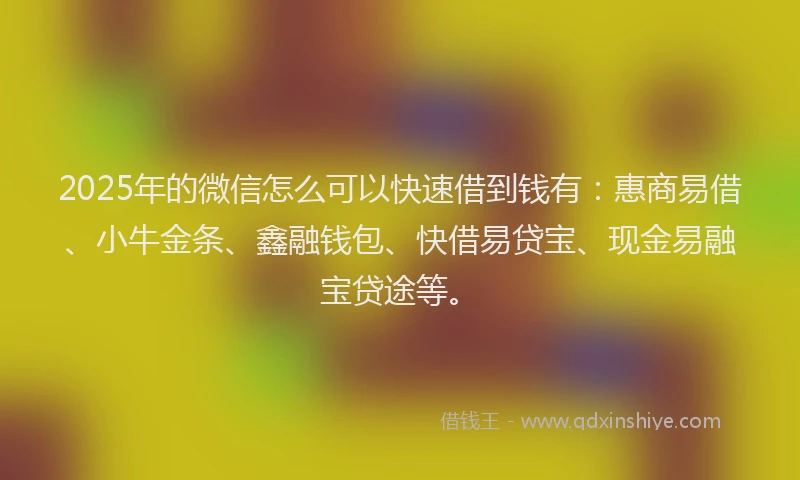 2025年的微信怎么可以快速借到钱有：惠商易借、小牛金条、鑫融钱包、快借易贷宝、现金易融宝贷途等。