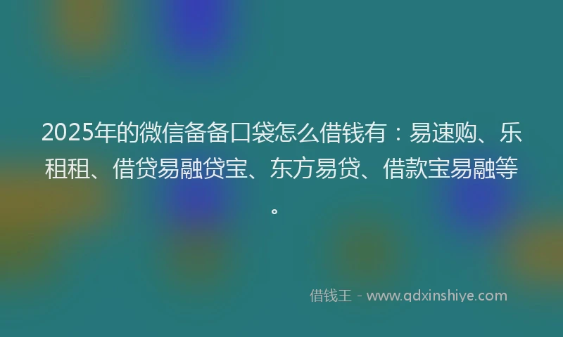 2025年的微信备备口袋怎么借钱有：易速购、乐租租、借贷易融贷宝、东方易贷、借款宝易融等。