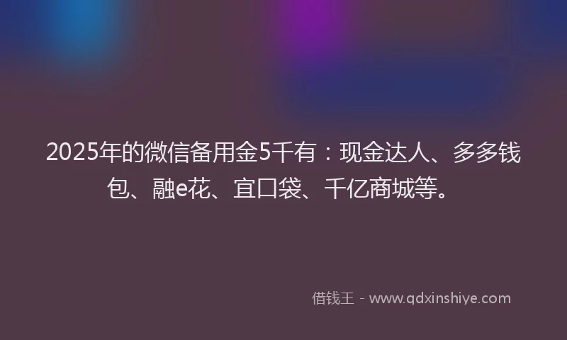 2025年的微信备用金5千有：现金达人、多多钱包、融e花、宜口袋、千亿商城等。