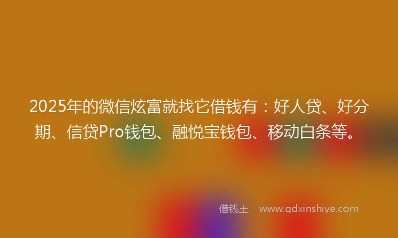 2025年的微信炫富就找它借钱有：好人贷、好分期、信贷Pro钱包、融悦宝钱包、移动白条等。