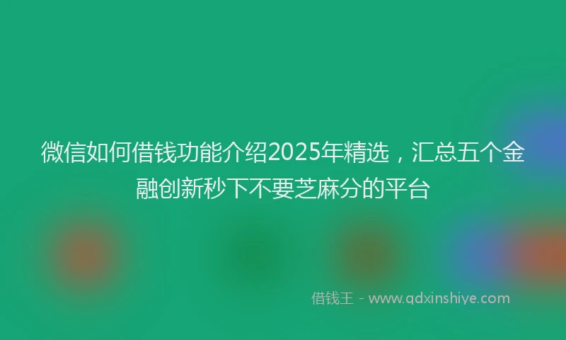 微信如何借钱功能介绍2025年精选，汇总五个金融创新秒下不要芝麻分的平台