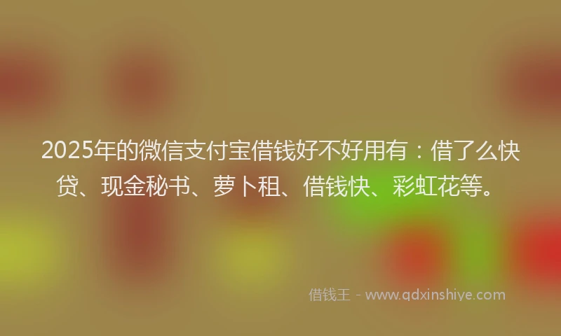 2025年的微信支付宝借钱好不好用有：借了么快贷、现金秘书、萝卜租、借钱快、彩虹花等。