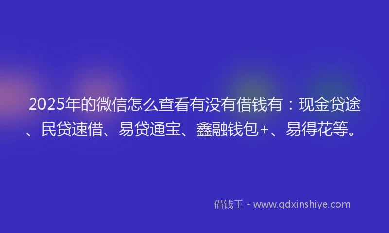 2025年的微信怎么查看有没有借钱有：现金贷途、民贷速借、易贷通宝、鑫融钱包+、易得花等。