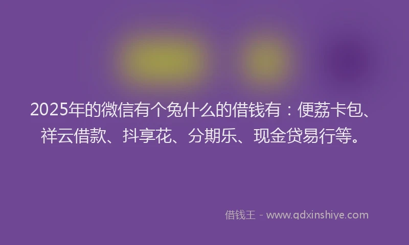 2025年的微信有个兔什么的借钱有：便荔卡包、祥云借款、抖享花、分期乐、现金贷易行等。