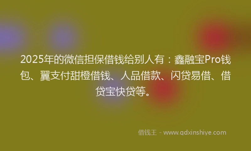 2025年的微信担保借钱给别人有：鑫融宝Pro钱包、翼支付甜橙借钱、人品借款、闪贷易借、借贷宝快贷等。