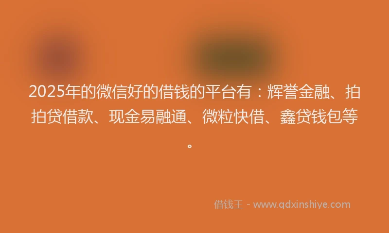 2025年的微信好的借钱的平台有：辉誉金融、拍拍贷借款、现金易融通、微粒快借、鑫贷钱包等。