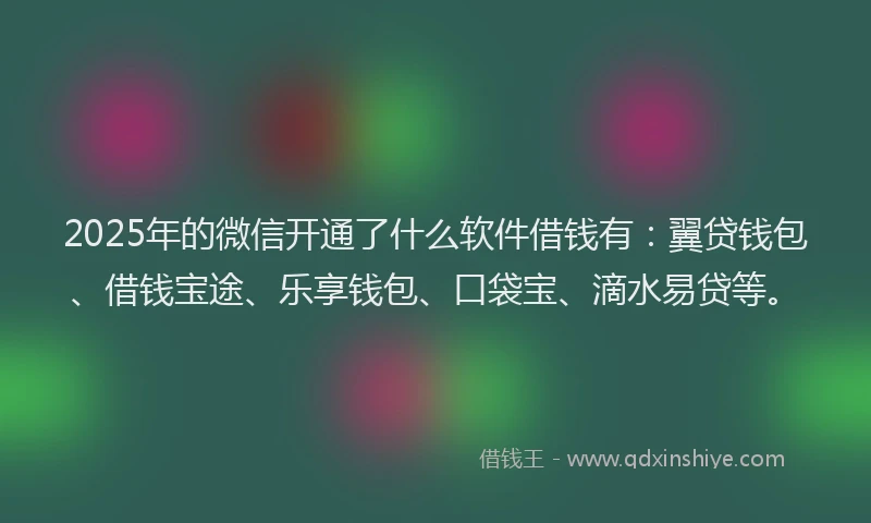 2025年的微信开通了什么软件借钱有：翼贷钱包、借钱宝途、乐享钱包、口袋宝、滴水易贷等。