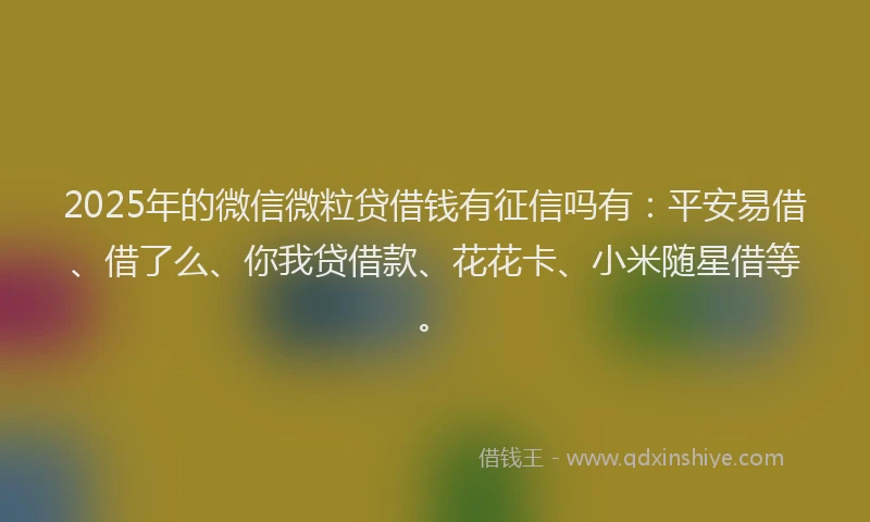 2025年的微信微粒贷借钱有征信吗有：平安易借、借了么、你我贷借款、花花卡、小米随星借等。