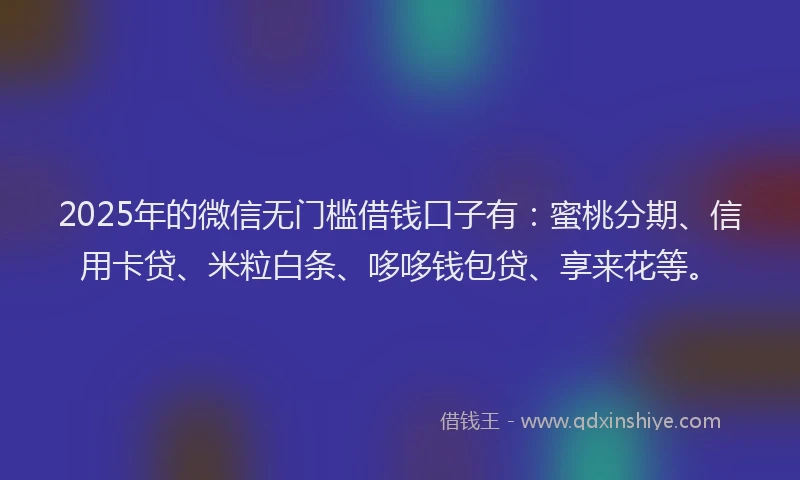 2025年的微信无门槛借钱口子有：蜜桃分期、信用卡贷、米粒白条、哆哆钱包贷、享来花等。