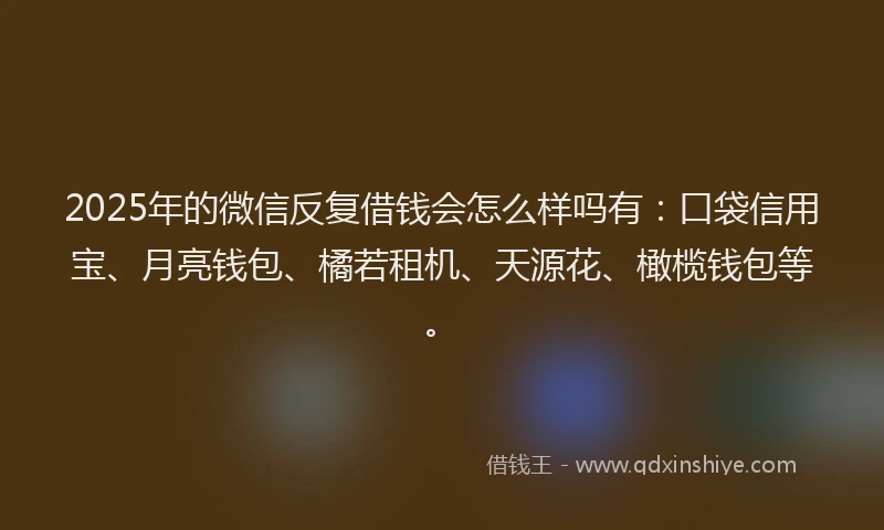 2025年的微信反复借钱会怎么样吗有：口袋信用宝、月亮钱包、橘若租机、天源花、橄榄钱包等。