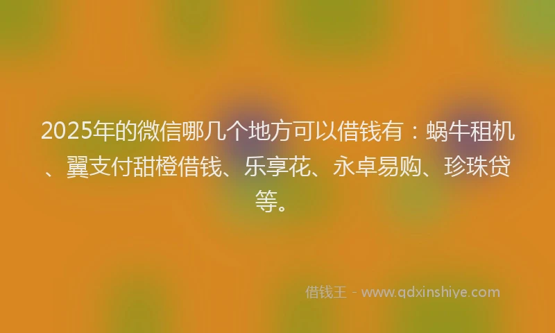 2025年的微信哪几个地方可以借钱有：蜗牛租机、翼支付甜橙借钱、乐享花、永卓易购、珍珠贷等。
