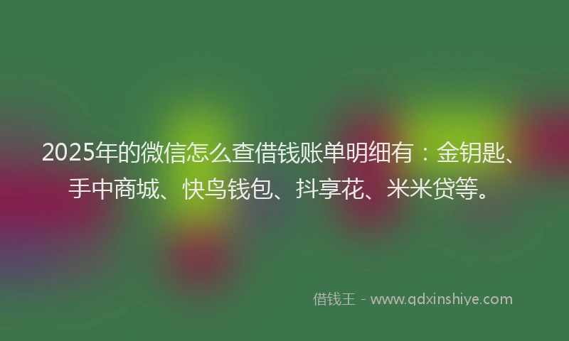 2025年的微信怎么查借钱账单明细有：金钥匙、手中商城、快鸟钱包、抖享花、米米贷等。