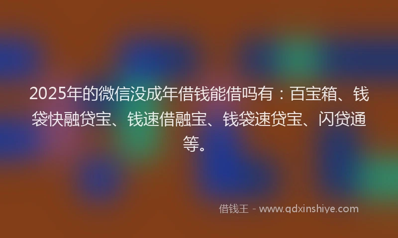 2025年的微信没成年借钱能借吗有：百宝箱、钱袋快融贷宝、钱速借融宝、钱袋速贷宝、闪贷通等。