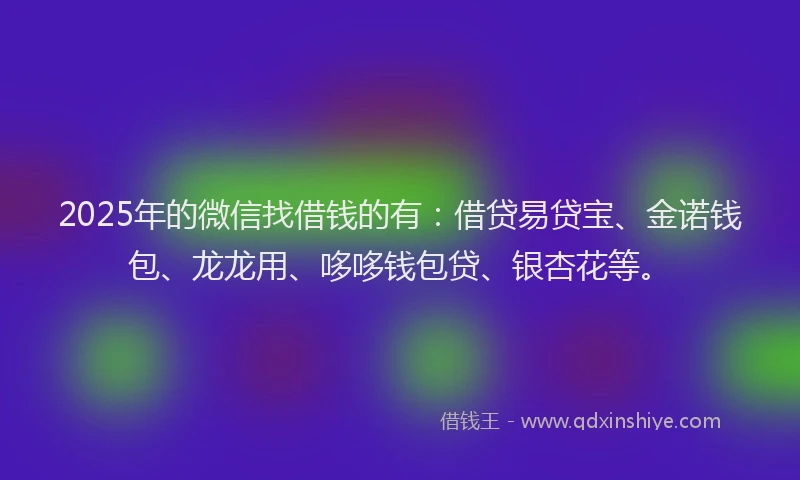 2025年的微信找借钱的有：借贷易贷宝、金诺钱包、龙龙用、哆哆钱包贷、银杏花等。