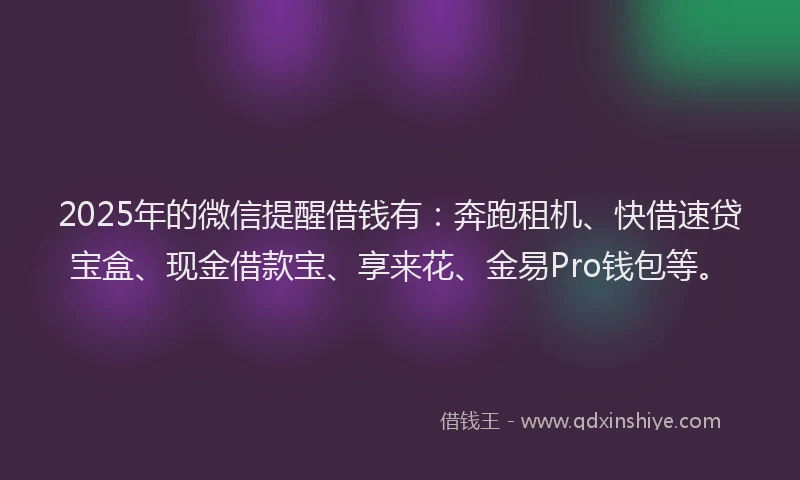 2025年的微信提醒借钱有：奔跑租机、快借速贷宝盒、现金借款宝、享来花、金易Pro钱包等。