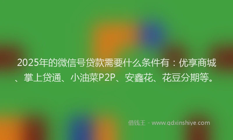 2025年的微信号贷款需要什么条件有：优享商城、掌上贷通、小油菜P2P、安鑫花、花豆分期等。