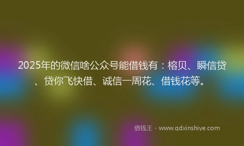 2025年的微信啥公众号能借钱有：榕贝、瞬信贷、贷你飞快借、诚信一周花、借钱花等。