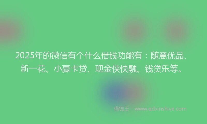 2025年的微信有个什么借钱功能有：随意优品、新一花、小赢卡贷、现金侠快融、钱贷乐等。