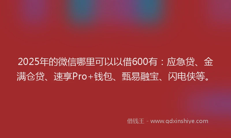 2025年的微信哪里可以以借600有：应急贷、金满仓贷、速享Pro+钱包、甄易融宝、闪电侠等。