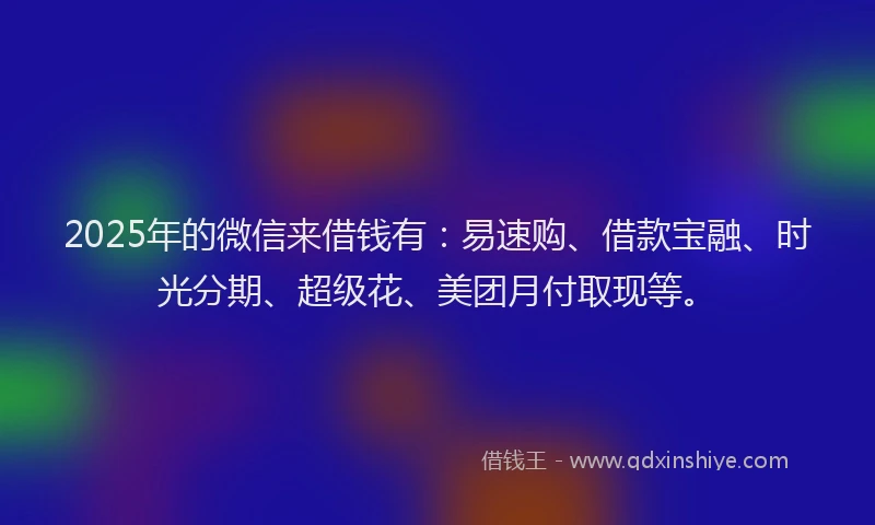 2025年的微信来借钱有：易速购、借款宝融、时光分期、超级花、美团月付取现等。