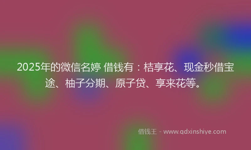 2025年的微信名婷 借钱有：桔享花、现金秒借宝途、柚子分期、原子贷、享来花等。