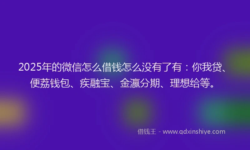 2025年的微信怎么借钱怎么没有了有：你我贷、便荔钱包、疾融宝、金瀛分期、理想给等。