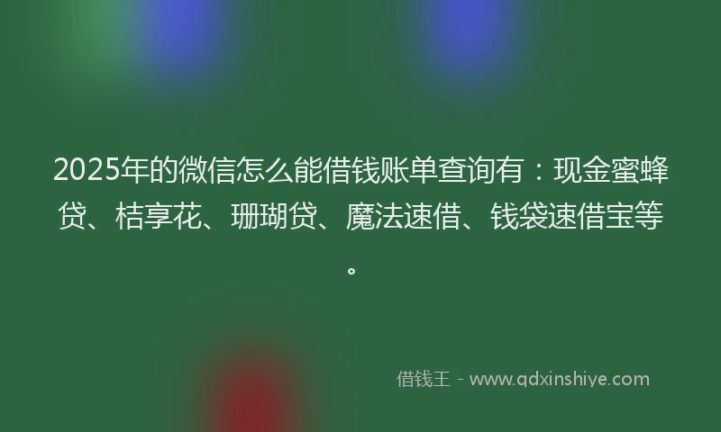 2025年的微信怎么能借钱账单查询有：现金蜜蜂贷、桔享花、珊瑚贷、魔法速借、钱袋速借宝等。